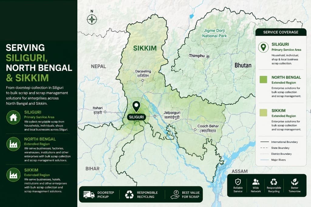 Service coverage map of Siliguri, North Bengal, and Sikkim